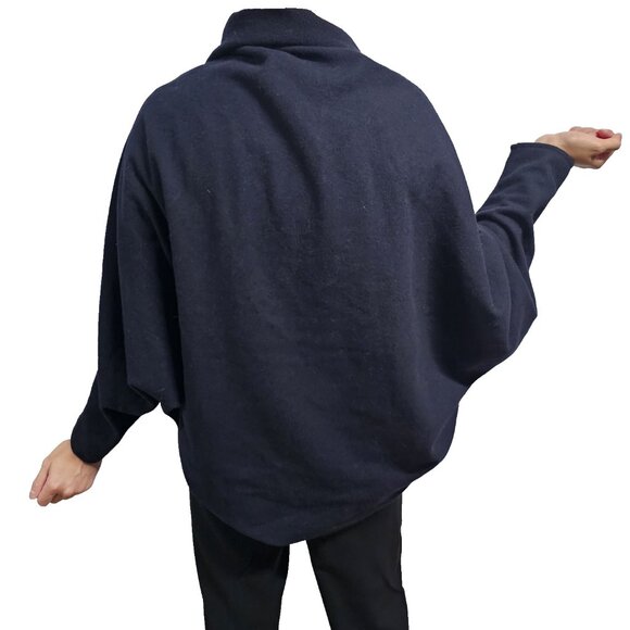 Anthropologie Gabriel for Sach Wool Poncho Coat Women One Size Navy Blue - Picture 5 of 14